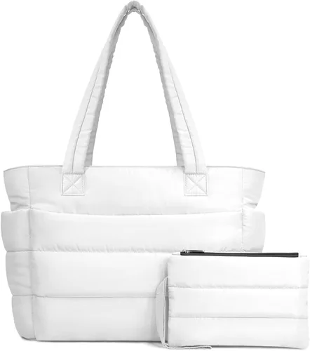 Vista 38 de TOPDesign Bolsa Tote Acolchada para Mujer, Bolso de Mano Ligero Inflado con Compartimentos, Bolsa de Hombro Acolchada para Trabajo, Viajes, Gimnasio