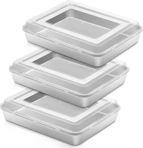 Vista 12 de Onader Bandeja cuadrada para hornear pasteles de 8 x 8 pulgadas con tapa, bandeja de lasaña de brownie de acero inoxidable