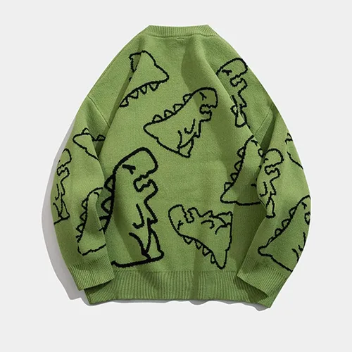Vista 2 de Flygo Suéter de punto de dinosaurio para mujer, unisex, de gran tamaño, casual, manga larga, suéter de punto