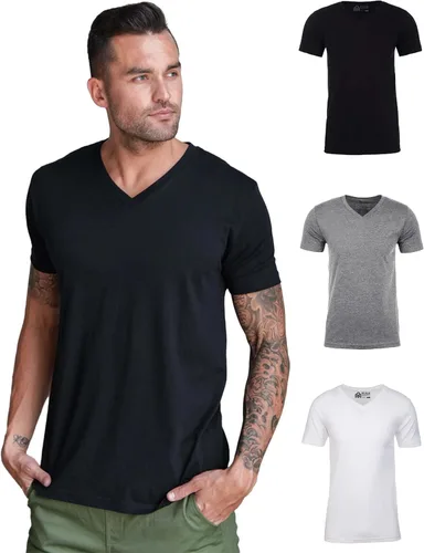 Vista 27 de Camiseta de manga corta con cuello en V para hombre, de algodón suave Sin marca - Blanco