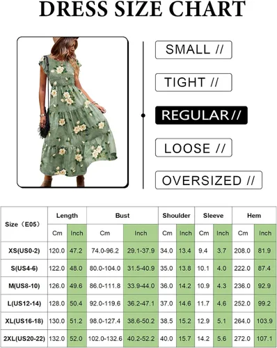 Vista 5 de YESNO Vestidos de verano para mujer, con volantes, manga casquillo, vestido casual bohemio con corpiño fruncido con bolsillos, E05
