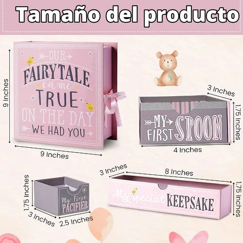Vista 4 de Caja de recuerdos para bebé VOTUM para recuerdos preciados, de estilo de cuento de hadas - Cajas ligeras y hechas a mano con 9 compartimentos