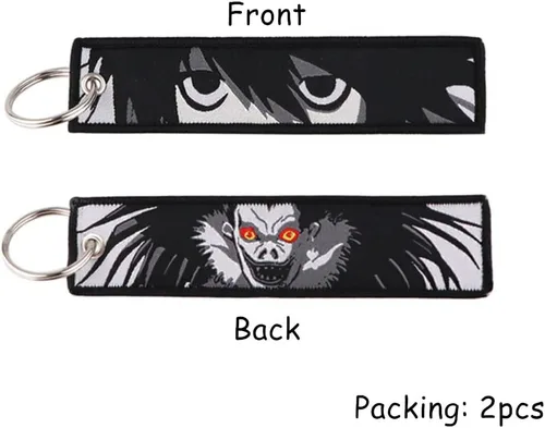 Vista 2 de Mamarmot Paquete de 2 llaveros de anime bordados con etiqueta de chorro de mochila para la cola del coche, llavero para llaves
