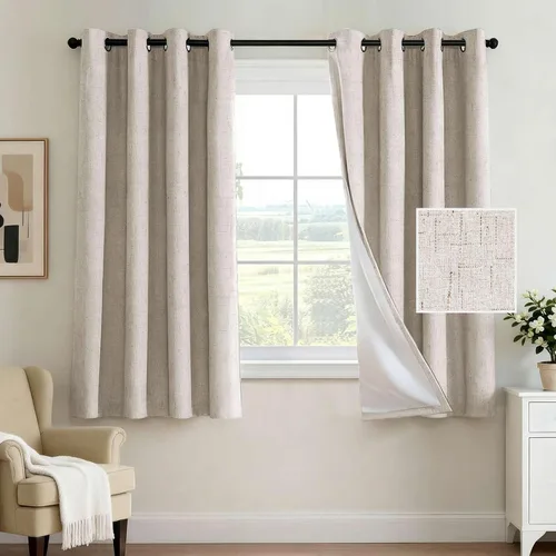 Vista 112 de H.VERSAILTEX Cortina 100% opaca para dormitorio, 63 pulgadas de largo, con ojales, cara de lino, bloqueo de luz completa, cortina para sala de Arena