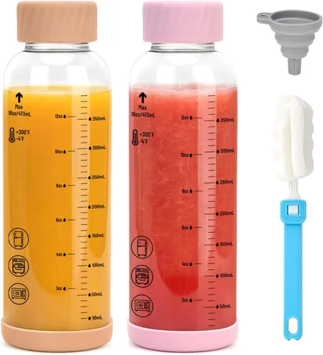 Vista 10 de Zukro - Botellas de agua de vidrio con tapa de acero inoxidable de 16 onzas Color múltiple
