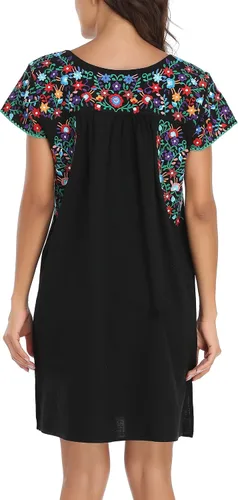 Vista 7 de YZXDORWJ Vestido bordado mexicano para mujer, vestido campesino, manga corta, tallas XXL