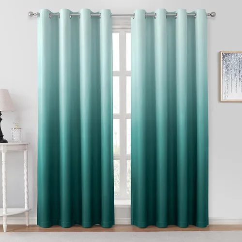 Vista 21 de HOMEIDEAS Cortinas Blackout Negras Ombré de 52 x 63 Pulgadas de Largo Degradado Oscurecimiento de Habitación Aislamiento Térmico Ahorro de Energía