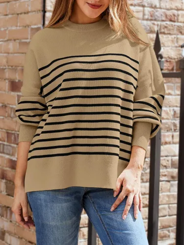 Vista 92 de Lillusory - Suéter extragrande con mangas de murciélago y cuello redondo para mujer, prenda moderna de otoño de tejido de punto sin botones