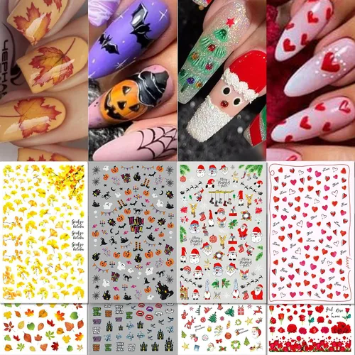 Vista 8 de TailaiMei 10 hojas de calcomanías de Halloween para uñas, tiras de esmalte de uñas, autoadhesivas, envolturas completas con 2 limas de uñas