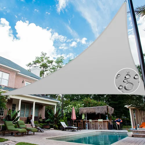 Vista 11 de Patio Toldo tipo vela triangular impermeable, 5 x 5 x 5 pies, toldo de tela de alta densidad, 95% de bloqueo UV, cubierta Patio para exteriores