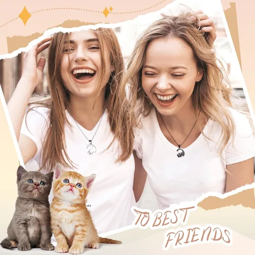Vista 5 de Collar a Juego para Parejas, Collar Personalizado con Colgante de Gato Mascota Yin Yang, Collares de Promesa de Novio y Novia para Él y Ella, Regalo