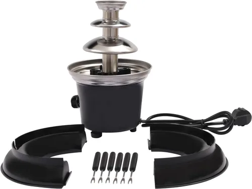 Vista 7 de LOYALHEARTDY Fuente de fondue de chocolate, máquina de fusión eléctrica de 3 niveles de acero inoxidable con bandeja de servir extraíble y tenedores