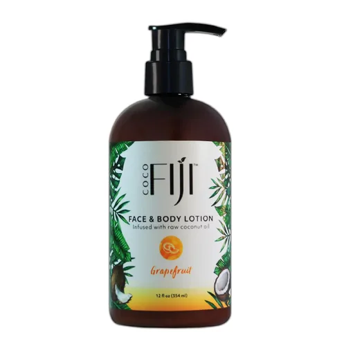 Vista 26 de Coco Fiji Loción facial y corporal infundida con aceite de coco, loción para piel seca, crema facial hidratante y loción de masaje para mujeres