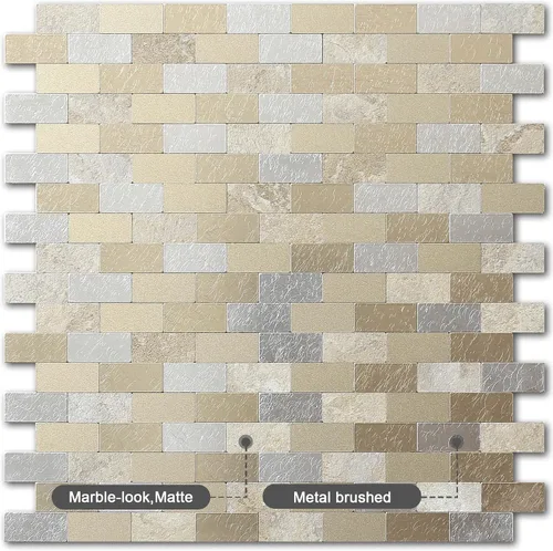 Vista 2 de BeNice Azulejos de metal para salpicaduras de cocina, despegar y pegar, azulejos de pared de baño, color beige (10 hojas)