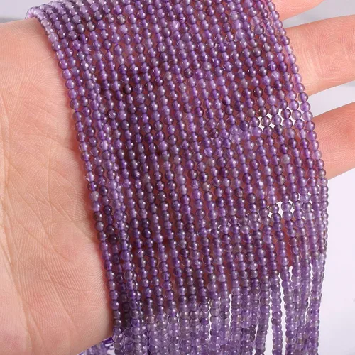 Vista 2 de Cuentas redondas de amatista natural para hacer joyas, pulseras, collares (0.079 pulgadas), 2 hebras