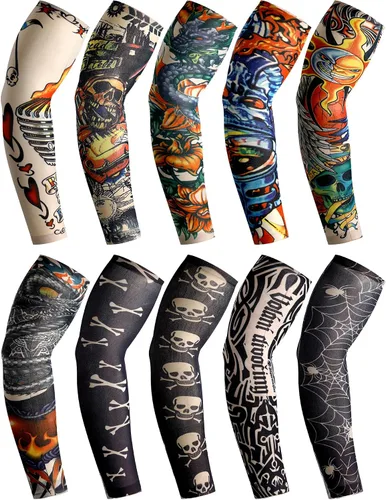 Vista 29 de Boao 20 piezas de mangas de brazo de enfriamiento para hombre, manga larga sin dedos, antideslizante, protección UV, mangas temporales para tatuajes