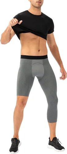 Vista 32 de Pantalones de compresión de 3/4 de una pierna para hombre, mallas de baloncesto atléticas para correr, leggings deportivos de capa base capri