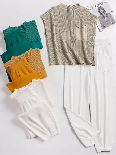 Vista 8 de ANRABESS Conjunto de dos piezas para mujer, suéter de punto y pantalones de cintura alta
