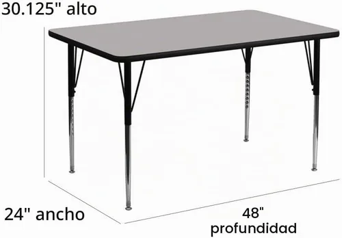 Vista 3 de Flash Furniture Mesa de actividades laminada térmica rectangular gris de 24 pulgadas de ancho x 48 pulgadas de largo, patas ajustables en altura