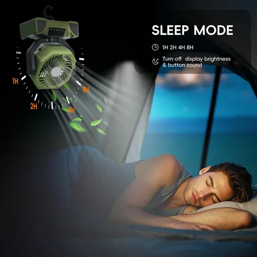Vista 6 de Ventilador de camping portátil de 20000mAh, ventilador recargable alimentado por batería con control remoto y oscilación, pantalla LED, luz