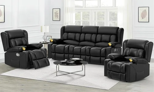 Vista 30 de Dresegmt - Juego de sofá reclinable con consola, diseño de respaldo central abatible, sofá de 3 plazas y sillón reclinable individual, sofás Gris