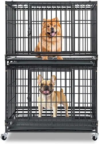 Vista 11 de Jaulas de dos niveles de 30 pulgadas para perros pequeños, jaula para perros de tamaño mediano para 2 perros, jaula resistente para perros, perreras