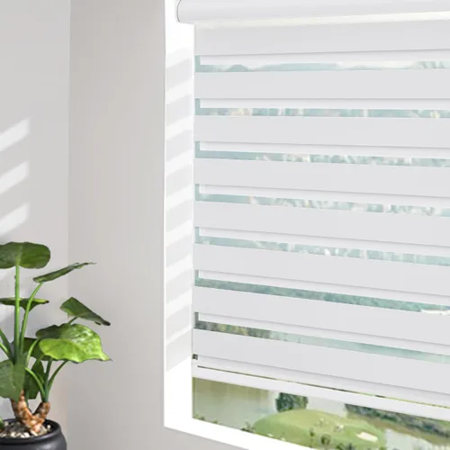 Vista 28 de Changshade - Persianas enrollables sin cordones de cebra de tamaño personalizado para ventana, cortinas enrollables de doble capa con filtro de luz