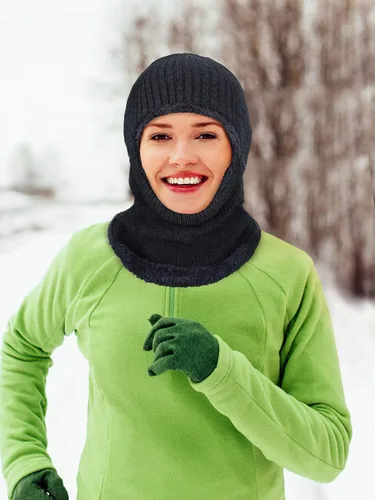 Vista 8 de Pasamontañas de punto calentador resistente al viento sombrero que cubre la cara para hombres mujeres forro polar deportes al aire libre