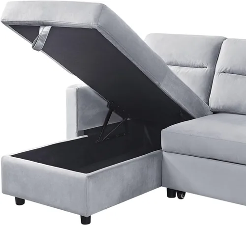 Vista 7 de Daesar Sofá seccional reversible de terciopelo gris claro con diván de almacenamiento y bolsillo lateral