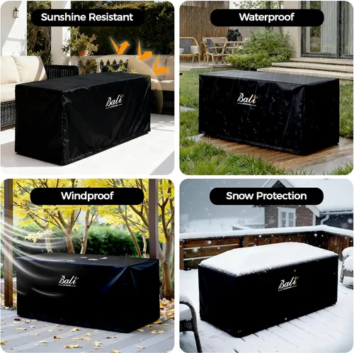 Vista 3 de BALI OUTDOORS Cubiertas rectangulares para hogueras, material de PVC impermeable y resistente a la intemperie, negro, 42.2 pulgadas de largo x 24.2