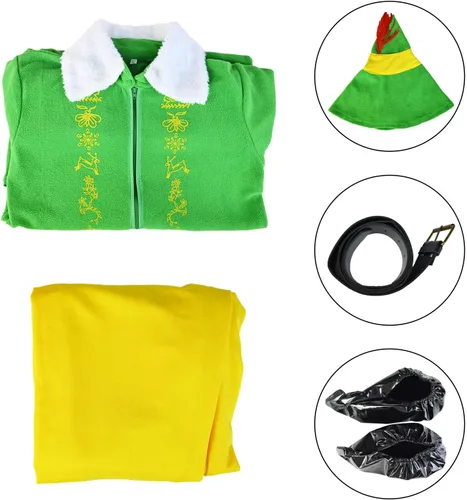 Vista 2 de RTOPDS Budby - Disfraz de elfo verde con sombrero para niños, disfraz de elfo verde con sombrero para Halloween, Navidad, fiestas de vacaciones