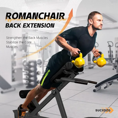 Vista 4 de Extensor de respaldo de silla romana, banco de hiperextensión ajustable doble ángulo y altura para gimnasio en casa, máquina de ejercicio de espalda
