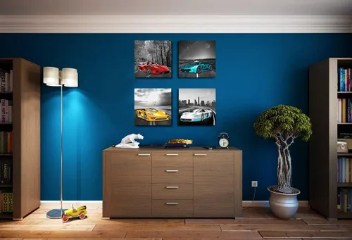 Vista 5 de Rtriel Imágenes de automóvil en blanco y negro, impresiones en lienzo de autos de carreras para hombres, adolescentes y niños, decoración de pared