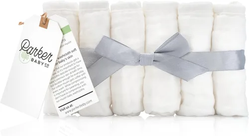 Vista 9 de Parker Baby Co. - Paños de muselina 100% algodón para bebé, paquete de 6, color blanco Paños de lavado suaves y absorbentes para baños de recién