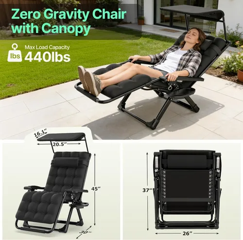 Vista 8 de Suteck Silla de gravedad cero con toldo, sillas reclinables para exteriores