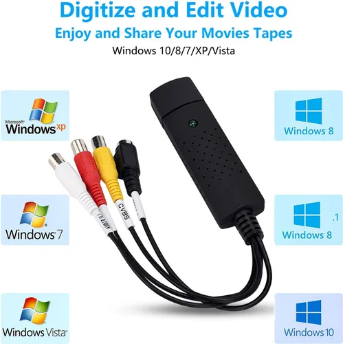Vista 4 de Convertidor de audio y video USB, convertidor VHS a digital, tarjeta de captura de video digitalizar de vídeo analógico VCR VHS DVD, para Windows 7