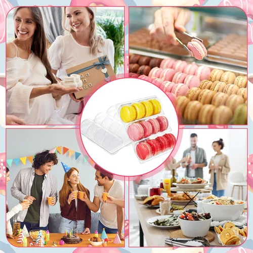 Vista 6 de Sherr 12 cajas de macarrones de plástico transparente para macarrones, bandejas de almacenamiento de macarrones, bandejas para galletas, bodas