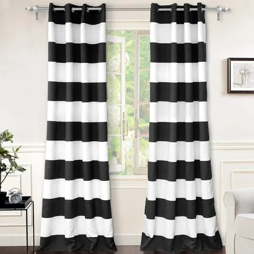 Vista 24 de DriftAway Cortinas negras con rayas para oscurecimiento de habitación, cortinas con ojales clásicas de rayas horizontales para dormitorio, sala