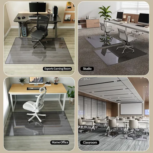 Vista 8 de Koonmi Tapete para silla de vidrio templado para suelos de madera dura y alfombras, 30" x 48" gris, protector de piso de oficina de servicio pesado