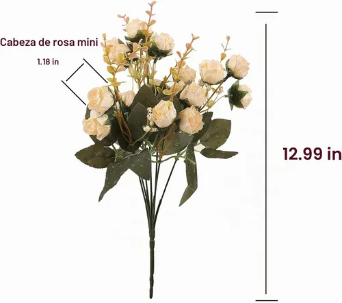 Vista 2 de Duovlo 7 ramas de 21 cabezas de rosas artificiales, ramo de flores artificiales para decoración de boda, hogar, oficina, paquete de 2