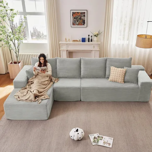 Vista 41 de Sofá modular de 96 pulgadas en forma de L, sofá modular de 3 asientos, sofá modular de pana de espuma viscoelástica sin hueso para sala de estar