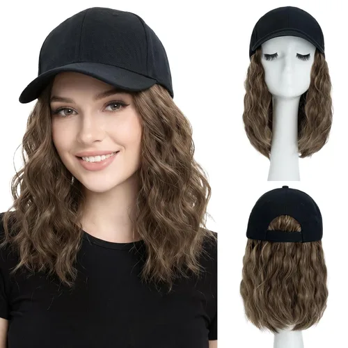 Vista 39 de SEGO - Gorra de béisbol con extensiones de cabello para mujer, resistente al calor, sintético, 6 pulgadas, ajustable, corta, recta, peluca