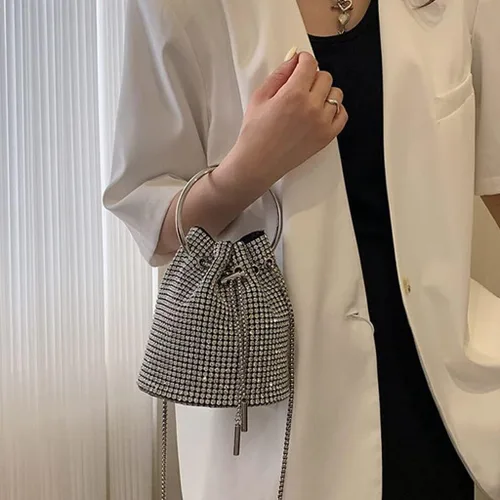 Vista 5 de DJBM Bolso de mano con diamantes de imitación para mujer, bolso de mano de noche para mujer, fiesta, graduación, cóctel, boda