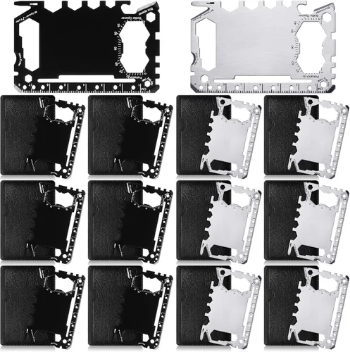 Vista 11 de Cholemy 12 carteras para tarjetas de crédito, multiherramienta 46 en 1, herramienta de bolsillo de supervivencia de acero inoxidable, multiusos