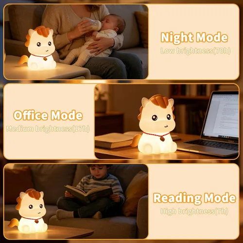 Vista 5 de Rechargeable Silicone Cute Pony Night Light for Kids - Dimmable Touch Lamp for Nursery, Bedroom Cute Baby Toddler Nightlight, Year of The Horse