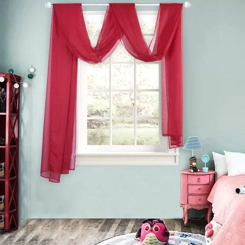 Vista 24 de HUTO Cenefa de gasa suave para ventana, color beige, para habitación de niñas, toldo de cama, 1 panel de 52 x 144 pulgadas de largo