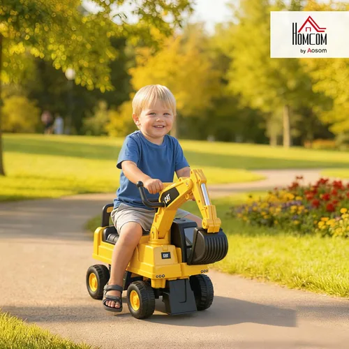 Vista 2 de Aosom Excavadora Ride on Toy CAT Cuerno con licencia para 18-36 meses