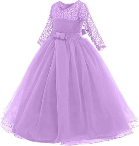 Vista 5 de Vestidos de punto de manga larga para niña pequeña, vestidos de princesa tutú de malla de encaje