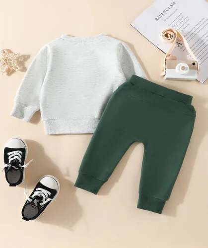 Vista 3 de Vmterliya Conjunto de 2 piezas de ropa para niños pequeños, sudadera de manga larga con águila de pájaro y águila