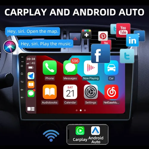 Vista 2 de Estéreo de coche doble DIN de 10 pulgadas, pantalla Apple CarPlay, 2G+32G, pantalla Bluetooth Android Auto con cámara de respaldo, pantalla táctil